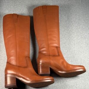Nine West Tall Leather Boots Dark Natural Women's 9.5M Heeled Riding Style NIB